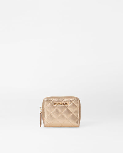Honey Metallic Leather Small Zip Round Wallet