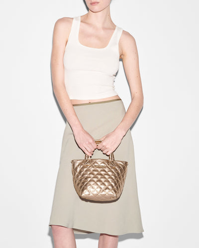 Honey Metallic Leather Micro Metro Tote Deluxe