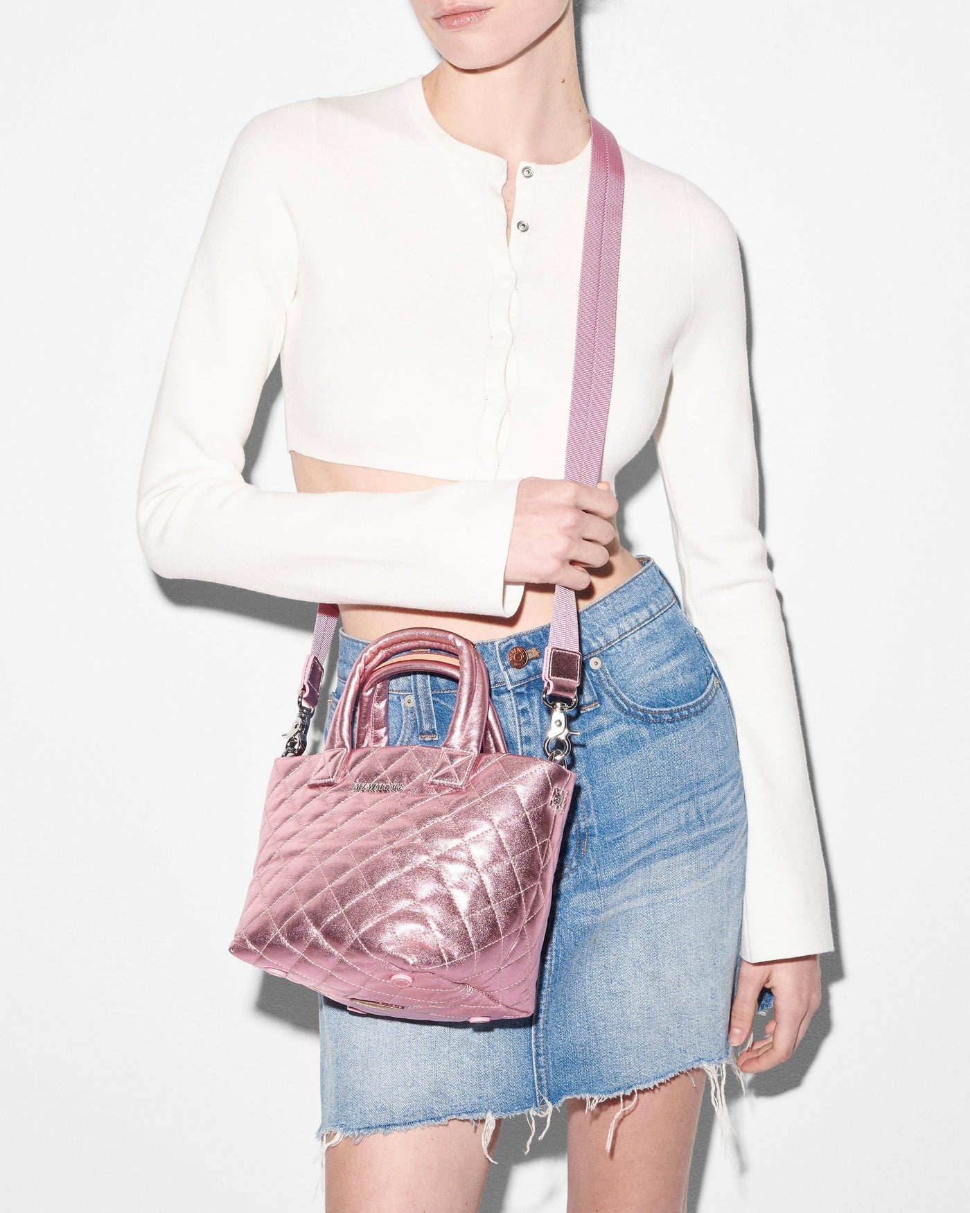 Rose Metallic Leather Micro Metro Tote Deluxe